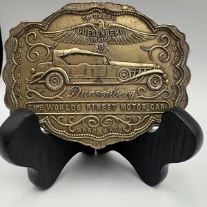 Vintage Duesenberg Straight 8 Brass Belt Buckle Made in USA Car Theme Auto